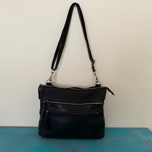 ALG Navy Leather Crossbody Bag With Adjustable Strap & Multiple Zip Compartments